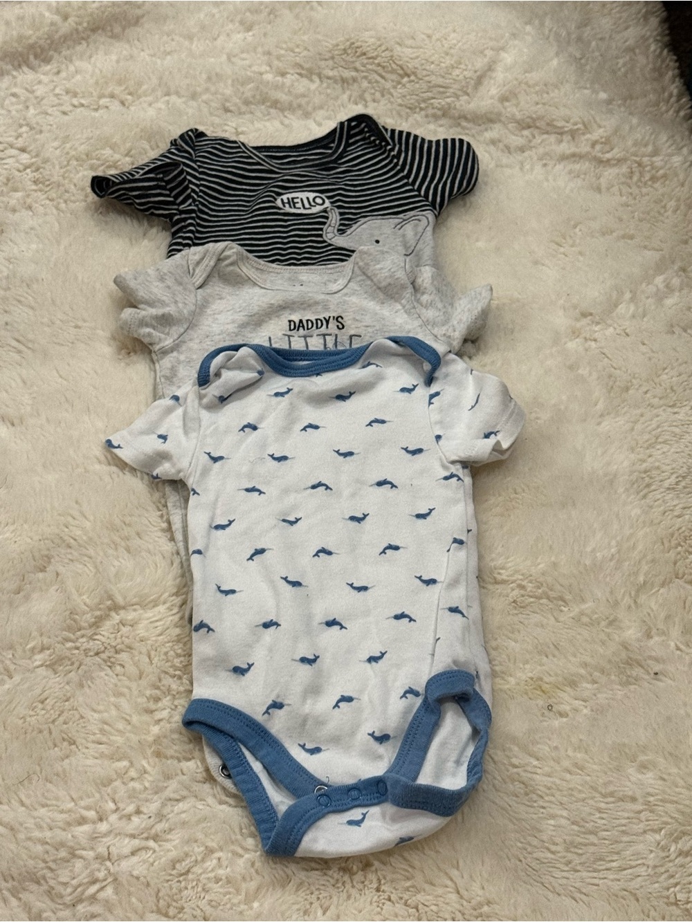 3-Pack Blue & Gray Baby One-Piece Bodysuits